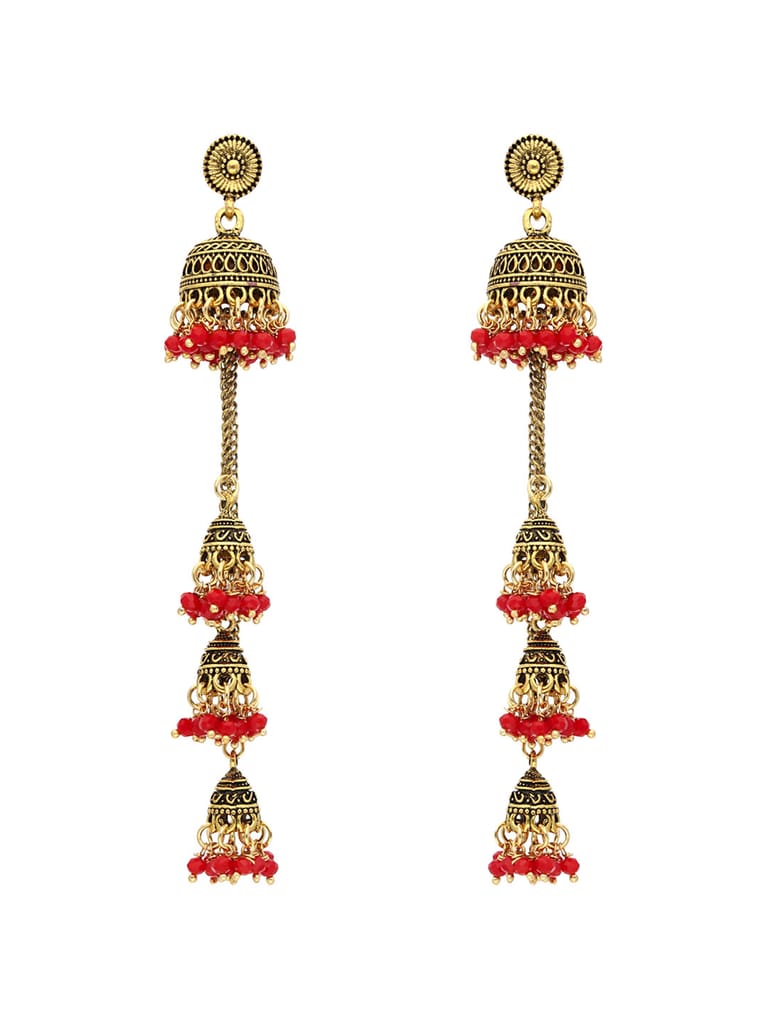 Oxidised Jhumka Earrings in Red color - S30127