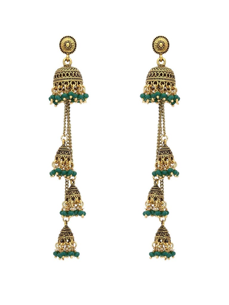 Oxidised Jhumka Earrings in Light Green color - S30130