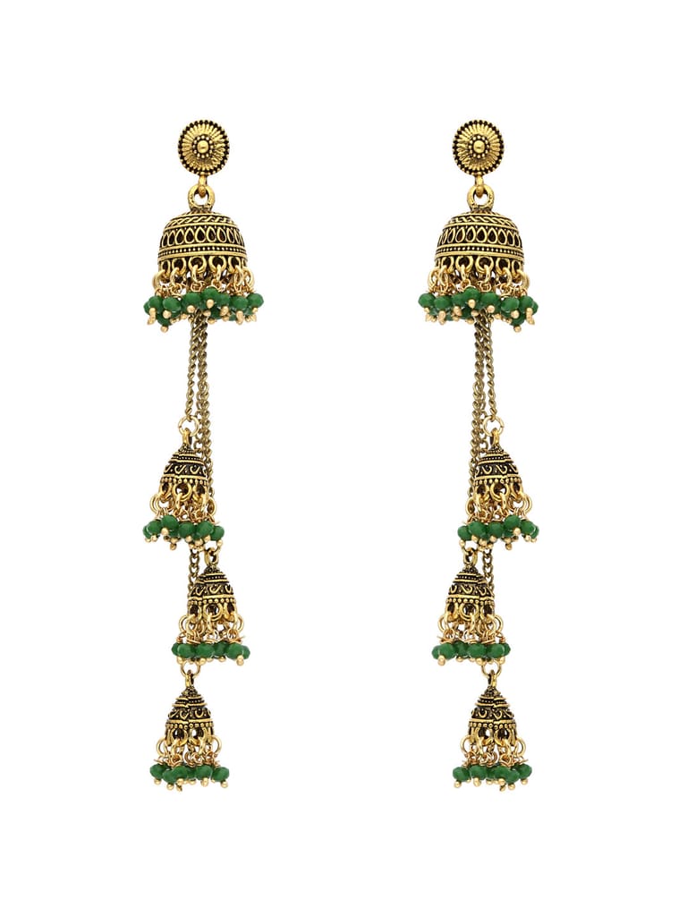 Oxidised Jhumka Earrings in Green color - S30131