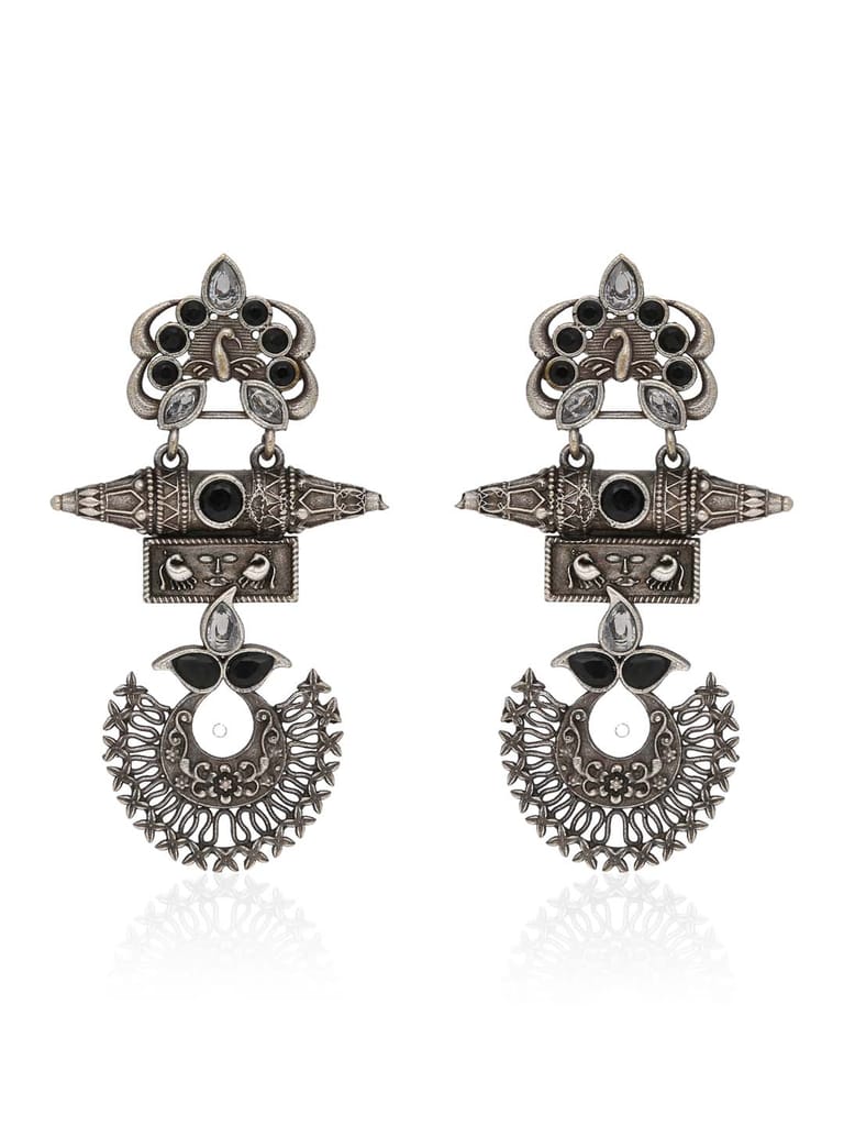 Oxidised Long Earrings in Black & White color - CNB39334