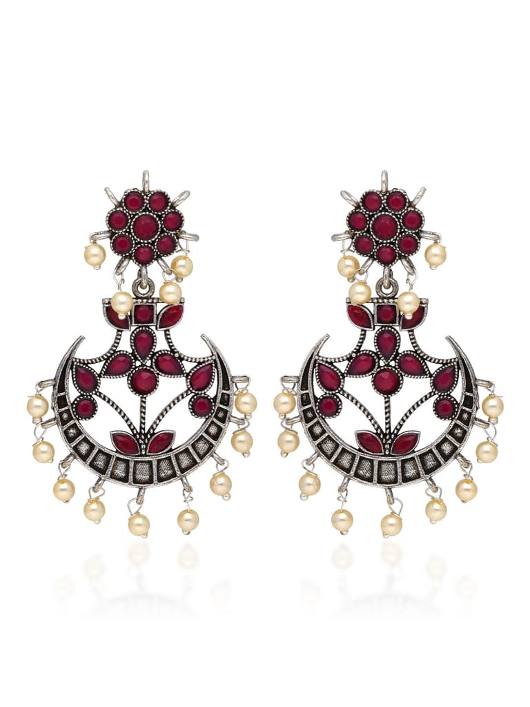 Oxidised Dangler Earrings in Ruby color - CNB35262