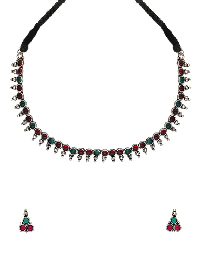 Oxidised Necklace Set in Ruby & Green color - SSA2