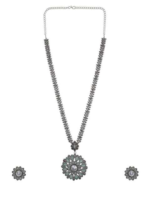 Oxidised Long Necklace Set in Mint color - CNB33916
