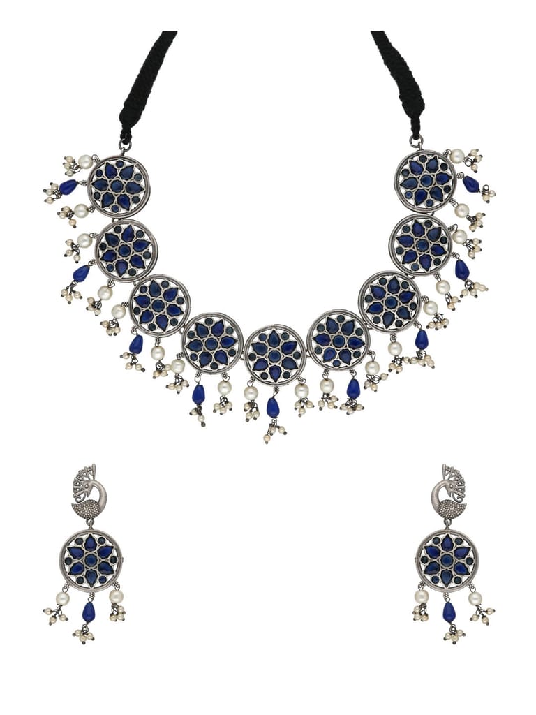 Oxidised Necklace Set in Blue color - CNB33909