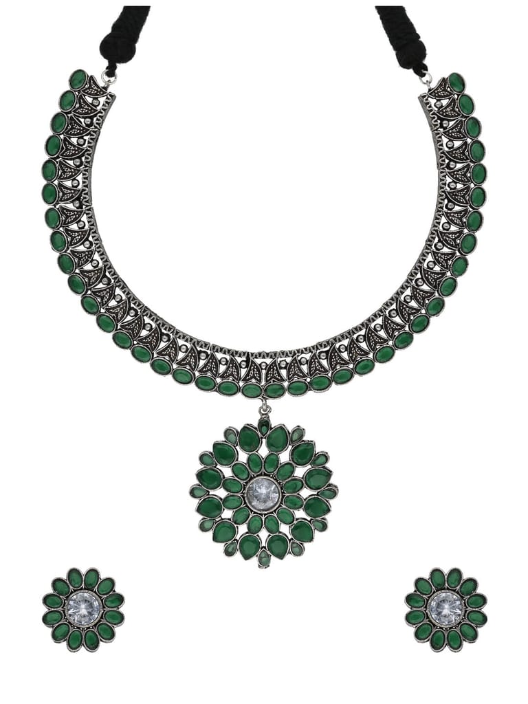 Oxidised Necklace Set in Green color - CNB33906