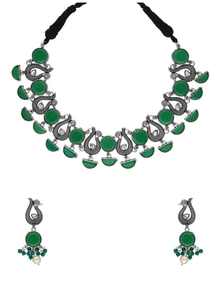 Oxidised Necklace Set in Green color - CNB33908