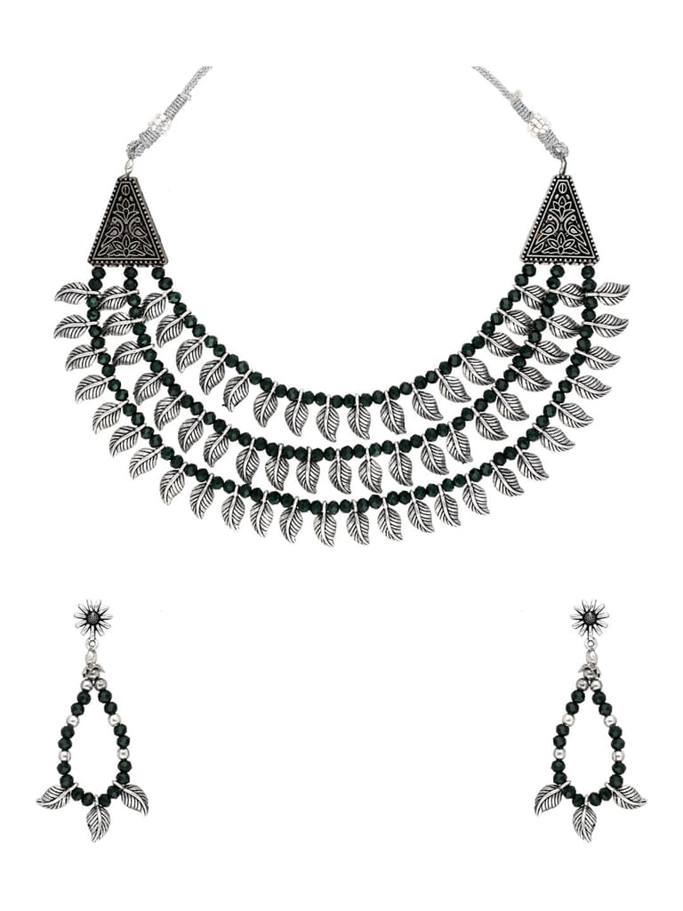 Oxidised Necklace Set in Dark Green color - CNB31408