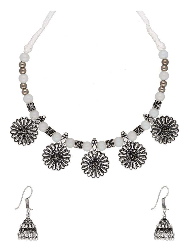 Oxidised Necklace Set in White color - CNB31392