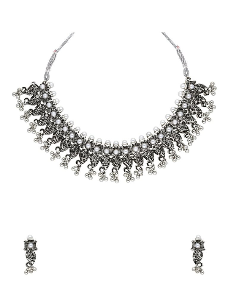 Oxidised Necklace Set in White color - CNB28761