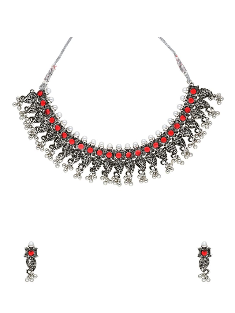 Oxidised Necklace Set in Ruby color - CNB28762