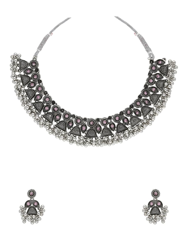 Oxidised Necklace Set in Purple color - CNB28772