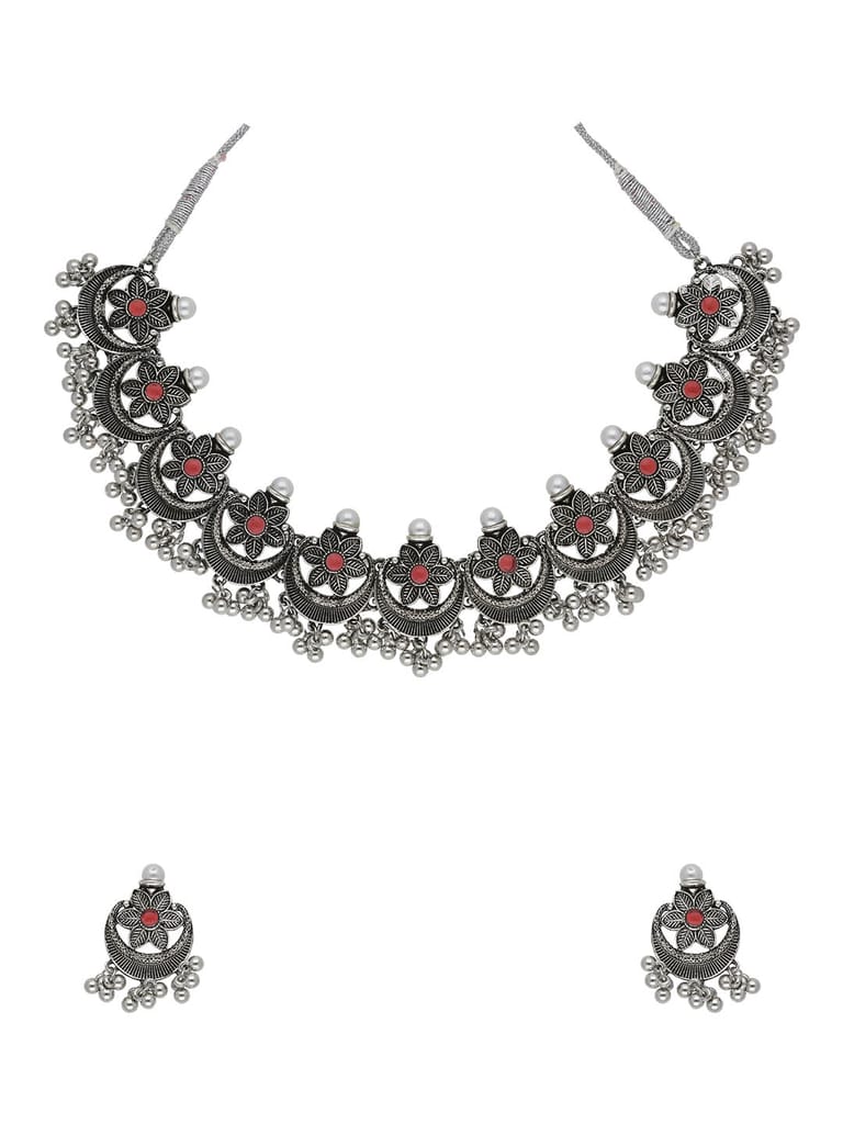 Oxidised Necklace Set in Ruby color - CNB28768