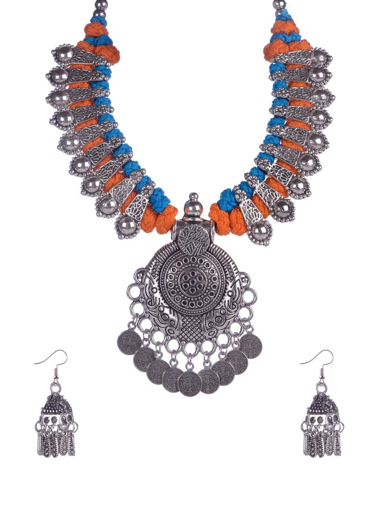 Oxidised Necklace Set in Blue & Orange color - CNB16398