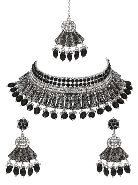 Oxidised Choker Necklace Set in Black color - CNB38172