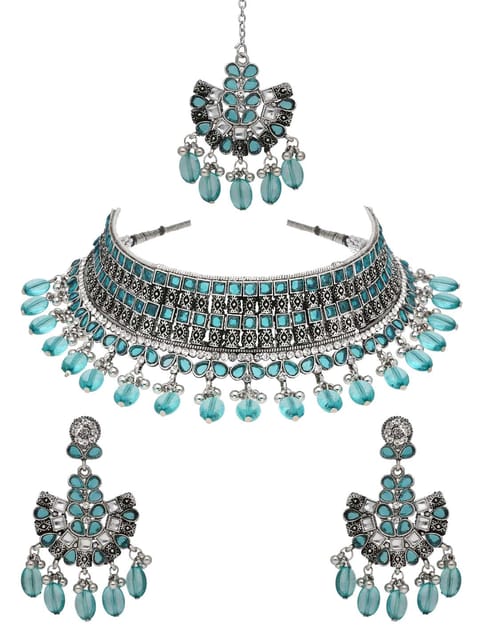 Oxidised Choker Necklace Set in Firoza color - CNB38177