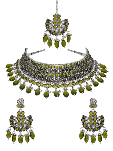Oxidised Choker Necklace Set in Mehendi Green color - CNB38183