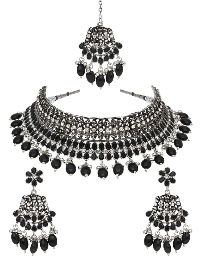 Oxidised Choker Necklace Set in Black color - CNB38079