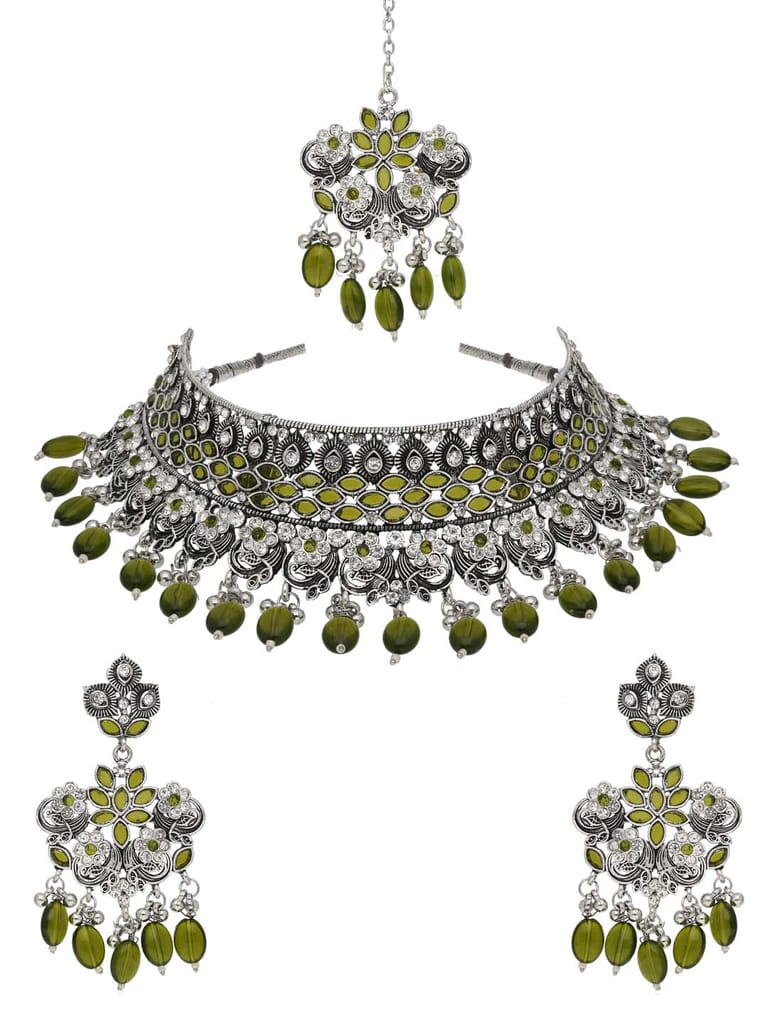 Oxidised Choker Necklace Set in Mehendi Green color - CNB38161