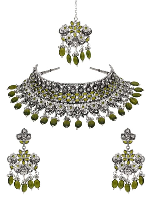Oxidised Choker Necklace Set in Mehendi Green color - CNB38161