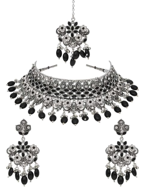 Oxidised Choker Necklace Set in Black color - CNB38165