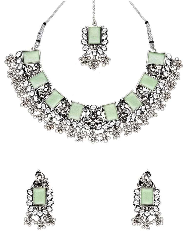 Oxidised Necklace Set in Mint color - CNB38439