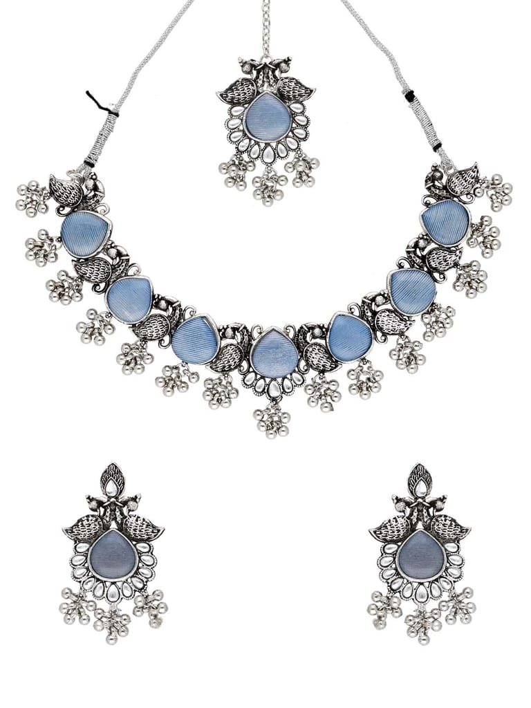 Oxidised Necklace Set in Blue color - CNB38433