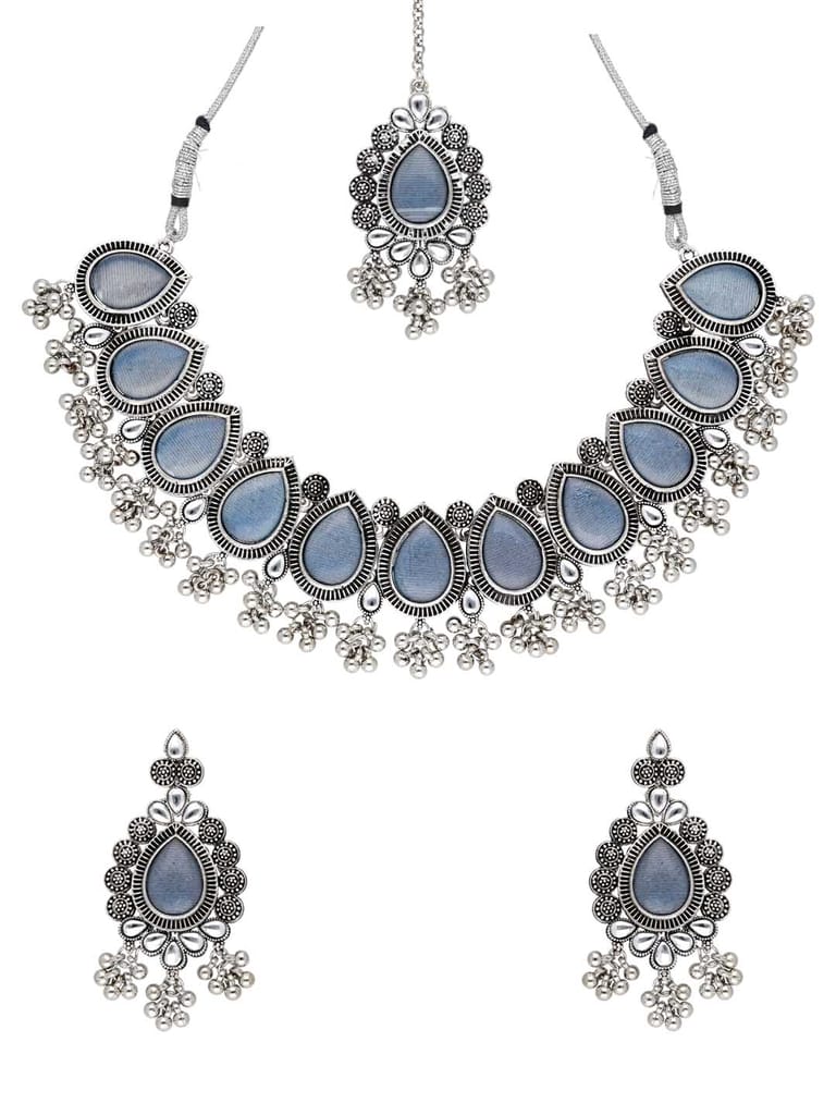 Oxidised Necklace Set in Blue color - CNB38425