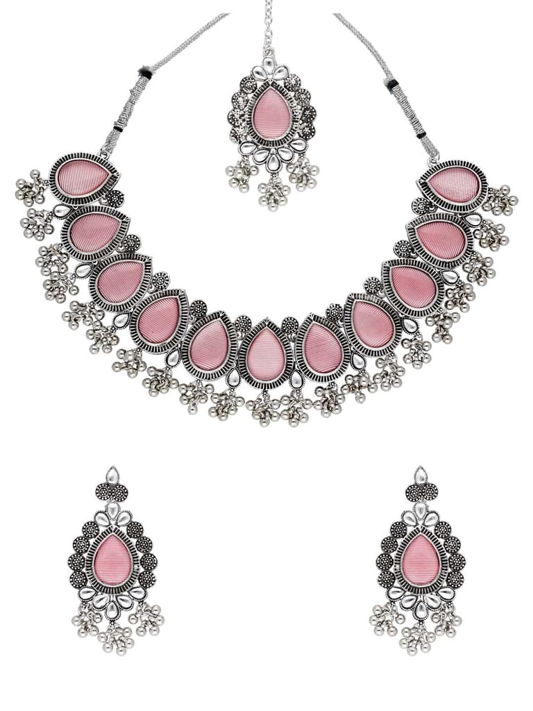 Oxidised Necklace Set in Pink color - CNB38427
