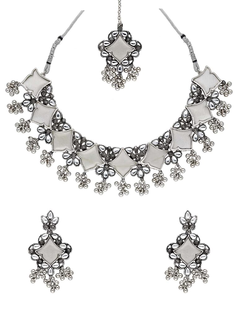 Oxidised Necklace Set in White color - CNB38429