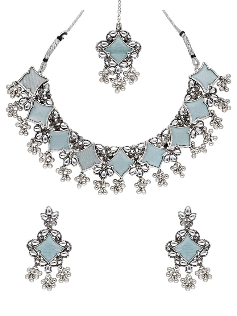 Oxidised Necklace Set in Sky Blue color - CNB38430