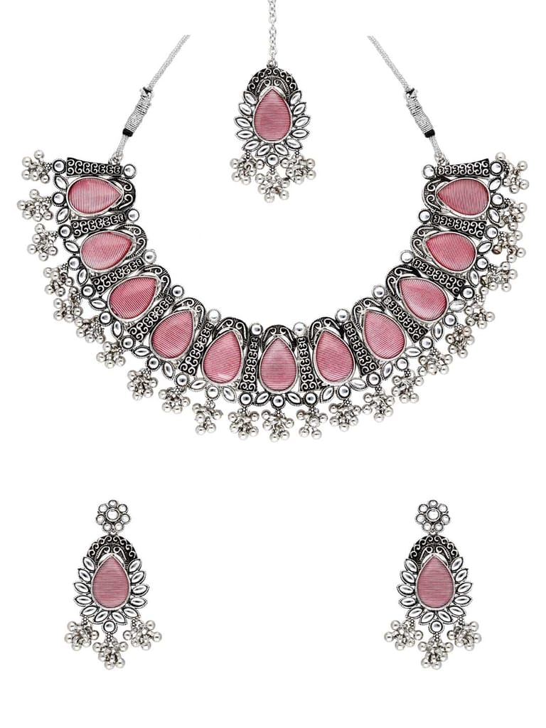 Oxidised Necklace Set in Pink color - CNB38423