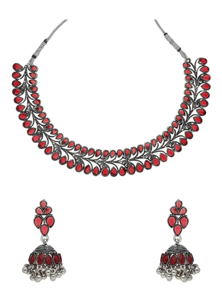 Oxidised Necklace Set in Red color - CNB37881