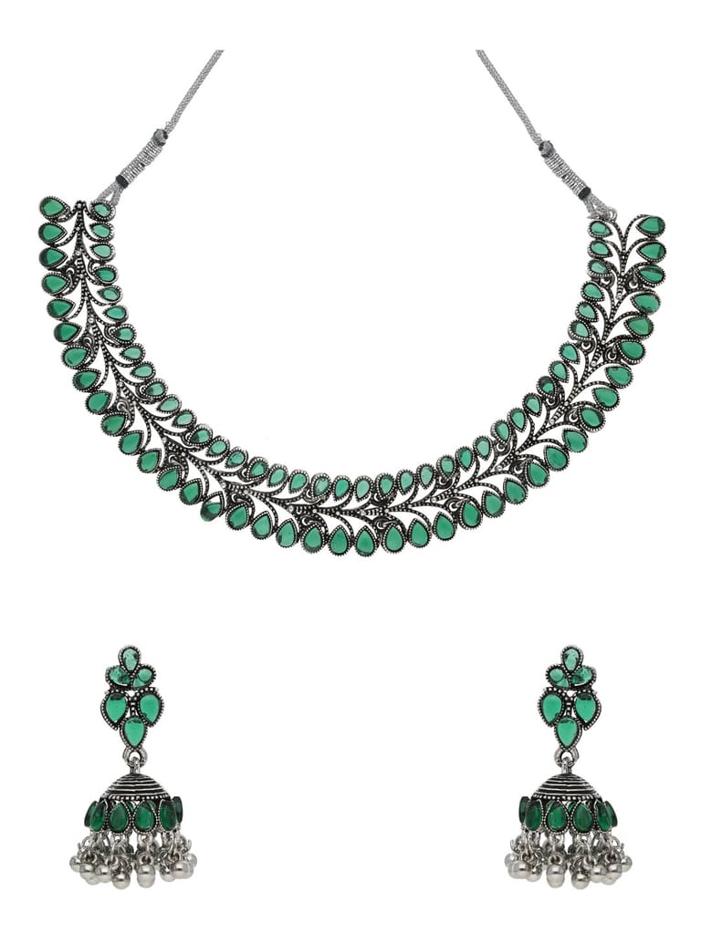 Oxidised Necklace Set in Green color - CNB37886
