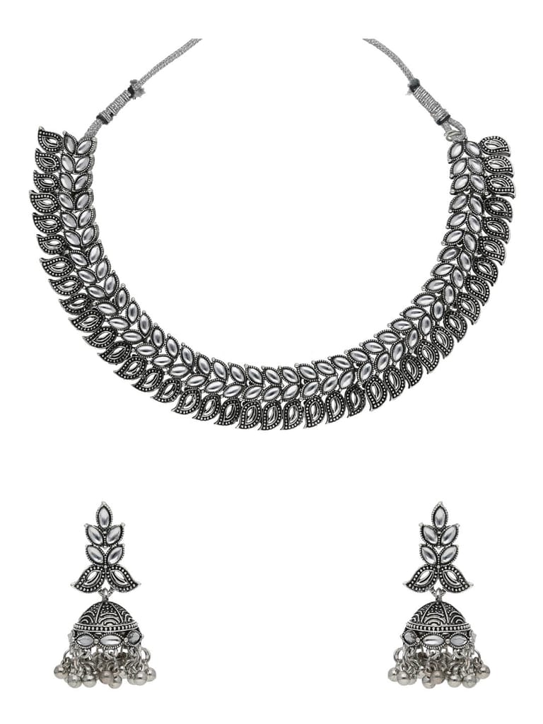 Oxidised Necklace Set in White color - CNB37880