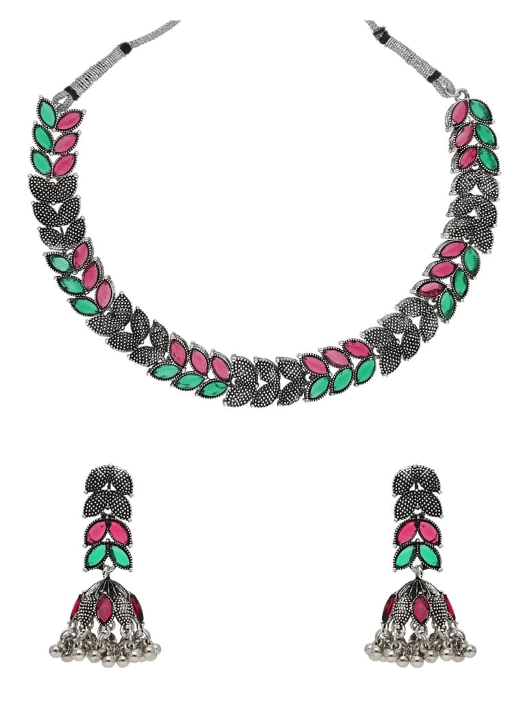 Oxidised Necklace Set in Ruby & Green color - CNB37872