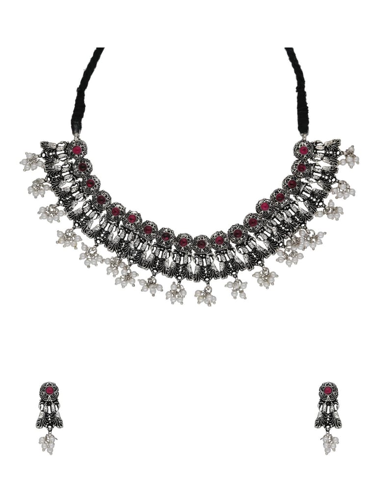 Oxidised Necklace Set in Ruby color - SSA139