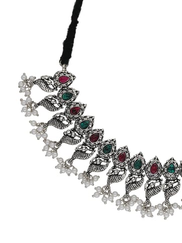 Oxidised Necklace Set in Ruby & Green color - SSA46