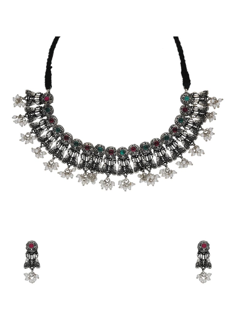 Oxidised Necklace Set in Ruby & Green color - SSA45