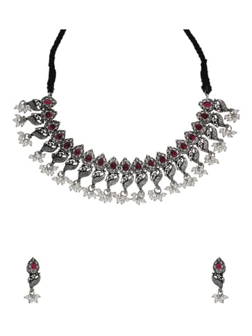Oxidised Necklace Set in Ruby color - SSA48