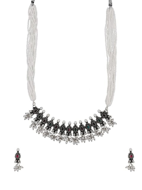 Oxidised Necklace Set in Ruby & Green color - SSA21