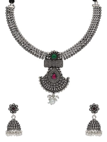 Oxidised Necklace Set in Ruby & Green color - SSA19