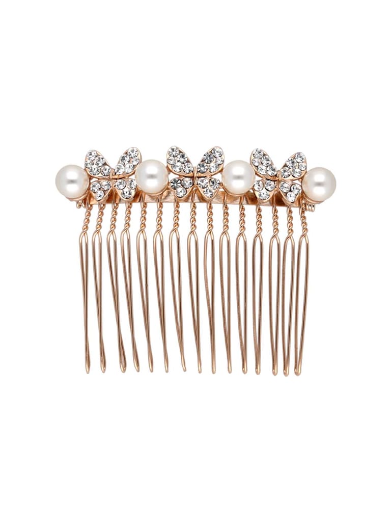 Fancy Comb in White color and Rose Gold finish - CNB39578