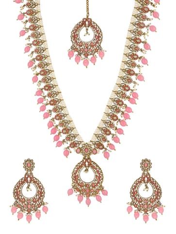 Reverse AD Long Necklace Set in Mehendi finish - 1001