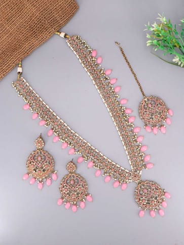 Reverse AD Long Necklace Set in Mehendi finish - 6311