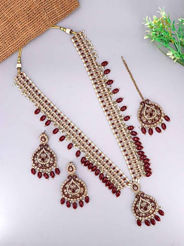 Reverse AD Long Necklace Set in Mehendi finish - 6307