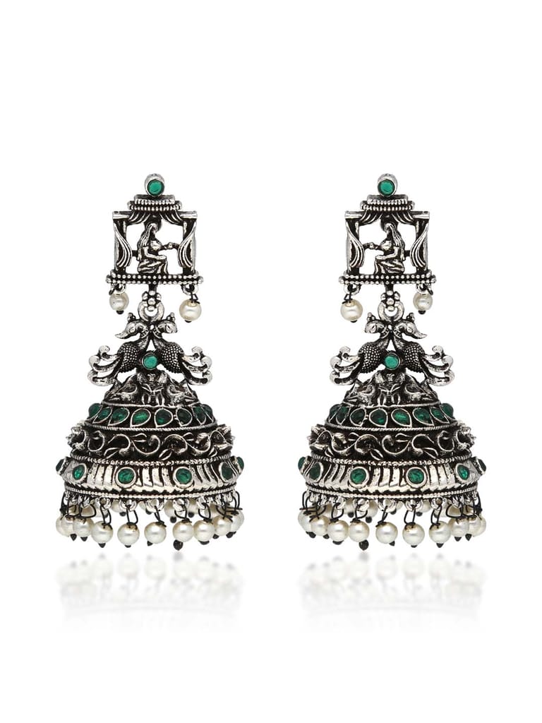 Oxidised Jhumka Earrings in Green color - CNB35236