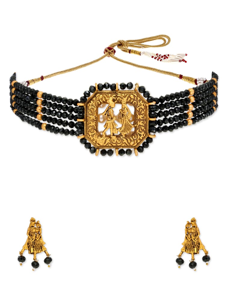 Antique Choker Necklace Set in Gold finish - JRT2649BL