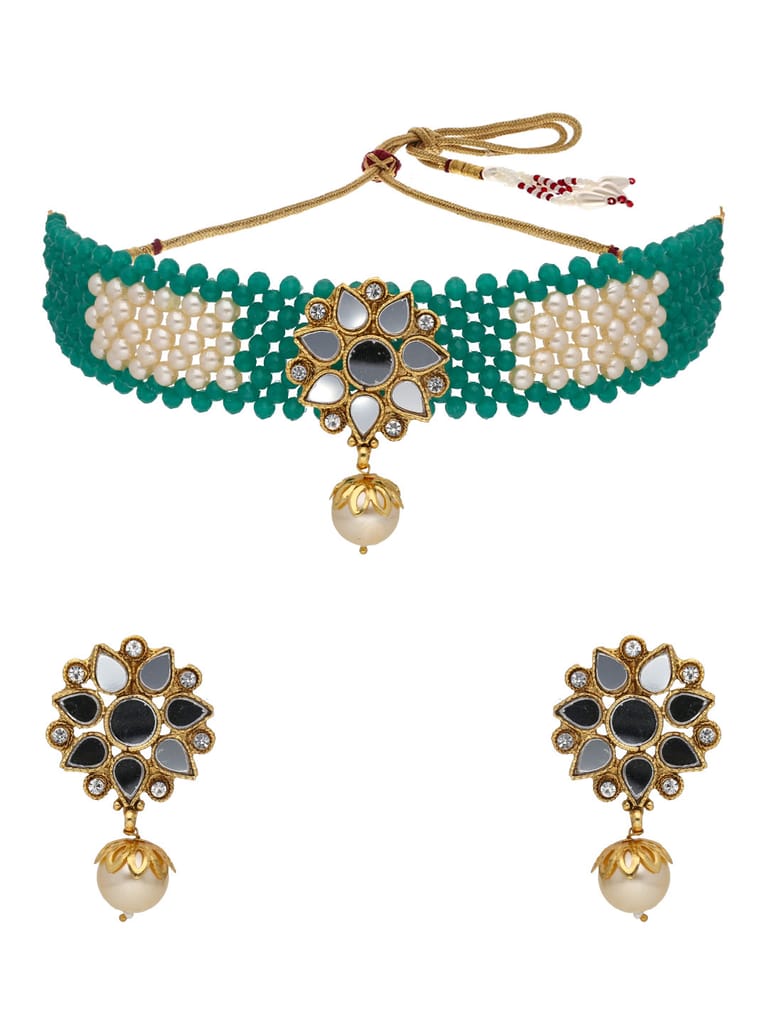 Mirror Choker Necklace Set in Gold finish - PRTH2560GR