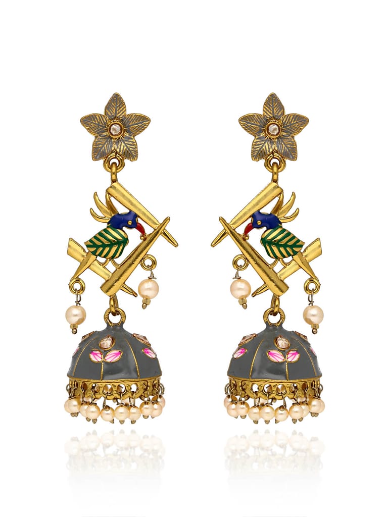 Meenakari Jhumka Earrings in Mehendi finish - CNB15861