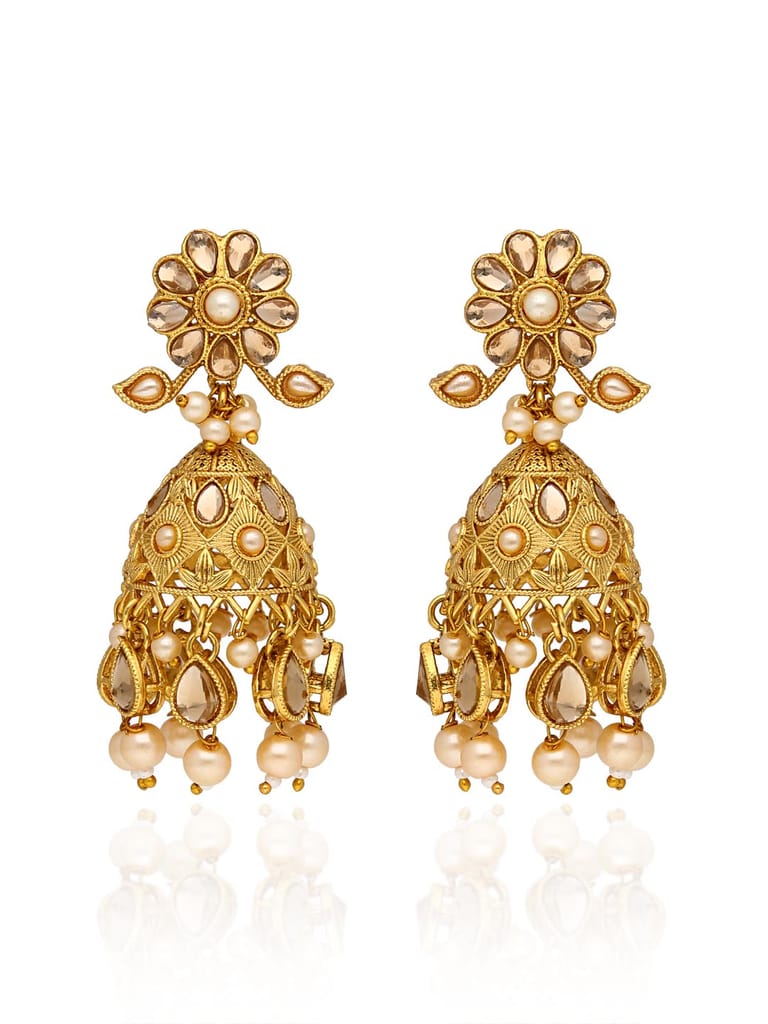 Reverse AD Jhumka Earrings in Gold finish - CNB16149